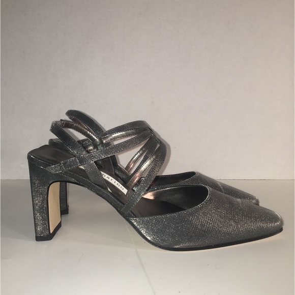 ANN MARINO Women's Shimmery Silver Strappy Slingback Evening Heels Size: 6.5M - Picture 5 of 8